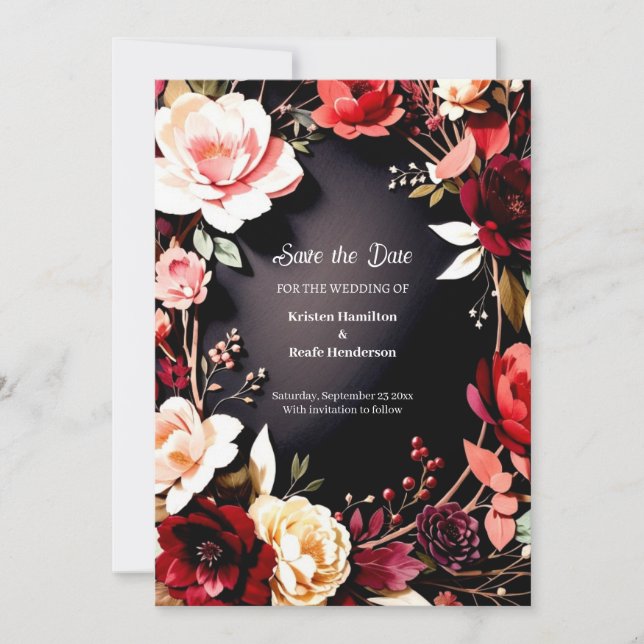 Simple Floral Burgundy Save The Date (Vorderseite)