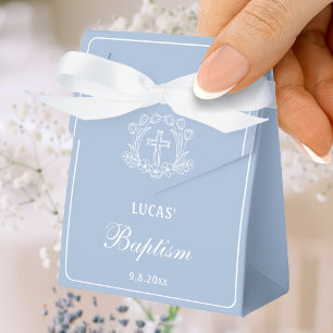 Simple Floral Cross Light Blue Baptism Small Tent Geschenkschachtel