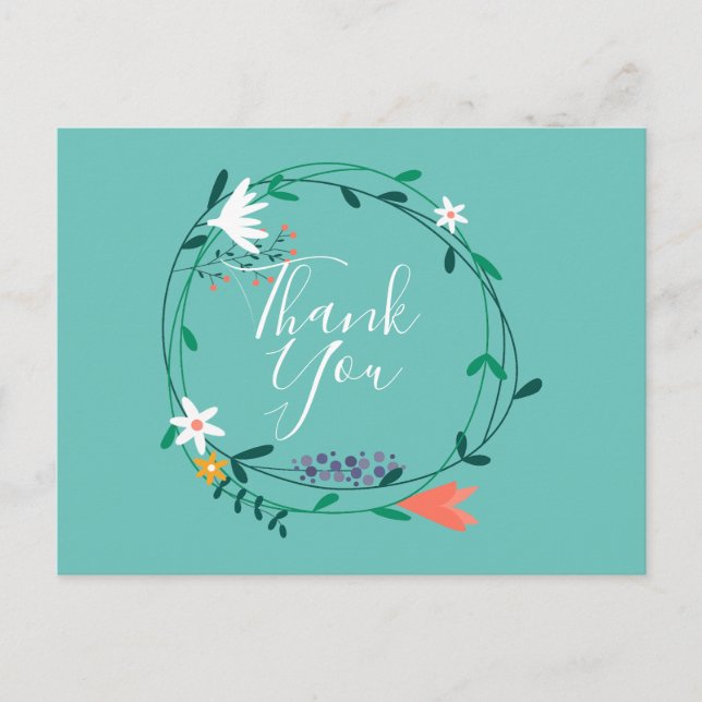 Simple Floral Garland Business Vielen Dank Postkarte (Vorderseite)