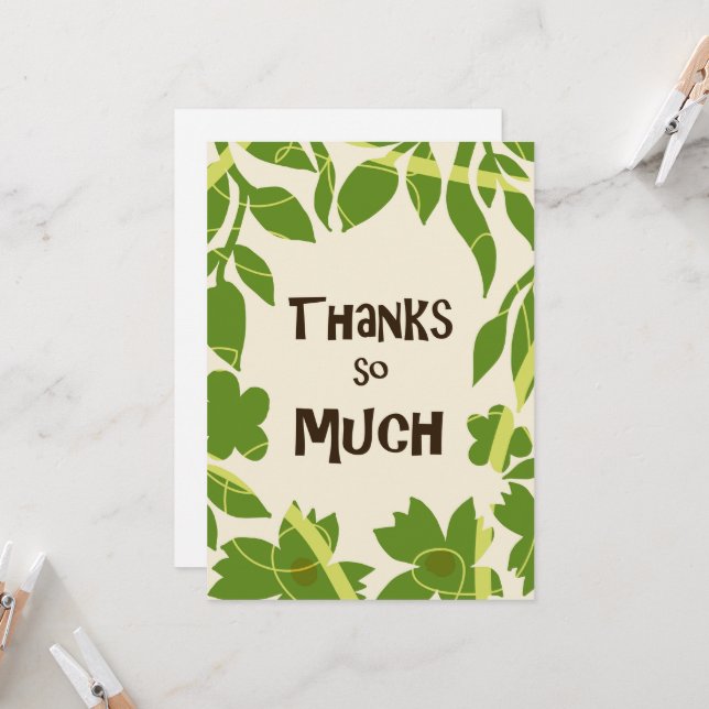 Simple Floral Green leaves Thank You Card Einladung (Vorderseite/Rückseite Beispiel)
