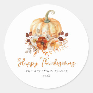 Simple Floral Happy Thanksgiving Runder Aufkleber