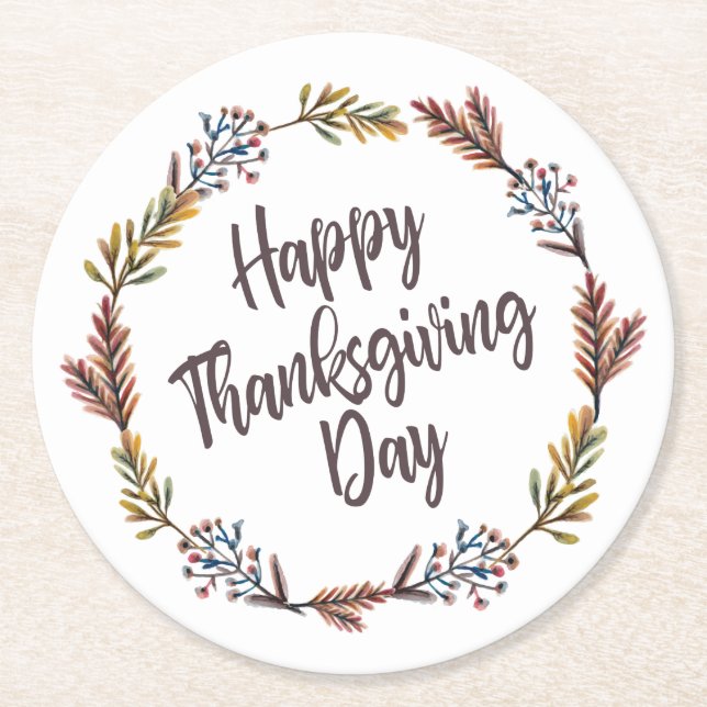 Simple Floral Happy Thanksgiving | Untersetzer Pap (Vorderseite)