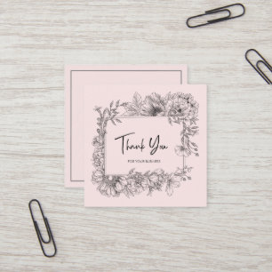 Simple Floral Line Art Gray Pink QRCode Vielen Dan Quadratische Visitenkarte