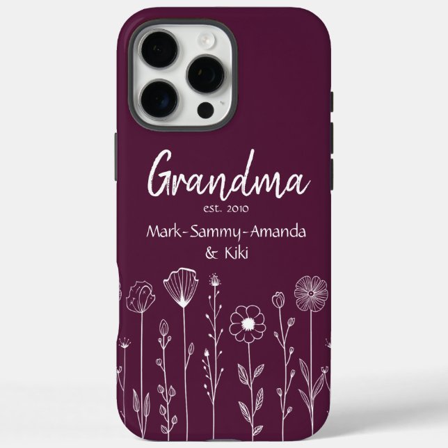Simple Floral Nana Custom Title iPhone 16 Pro Max Hülle (Rückseite)