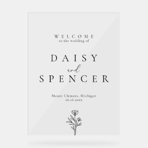 Simple Floral Outline Mariage Accueil Clair