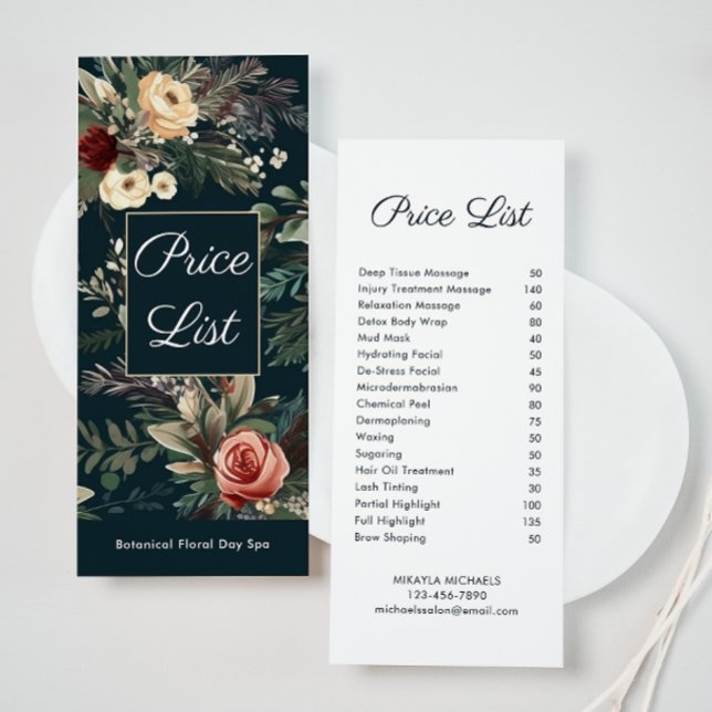 Simple Floral Spa and Salon Price List Werbekarte (Von Creator hochgeladen)