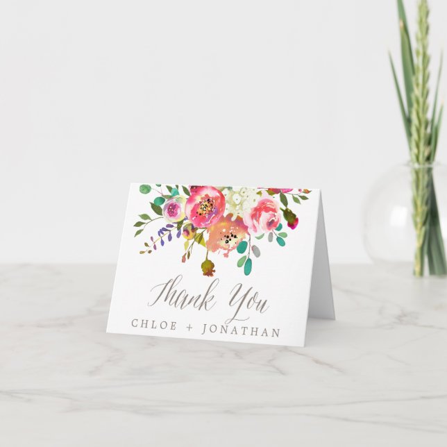 Simple Floral Watercolor Bouquet Danke Karte (Vorderseite)