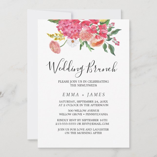 Simple Floral Watercolor Bouquet Wedding Brunch Einladung (Vorderseite)