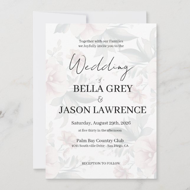 Simple flower Black & White Wedding Invitation (Devant)