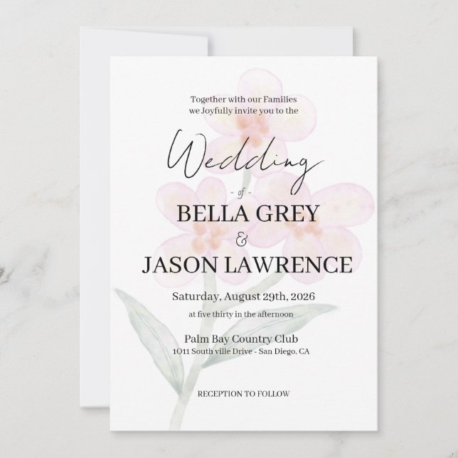 Simple flower Black & White Wedding Invitation Einladung (Vorderseite)