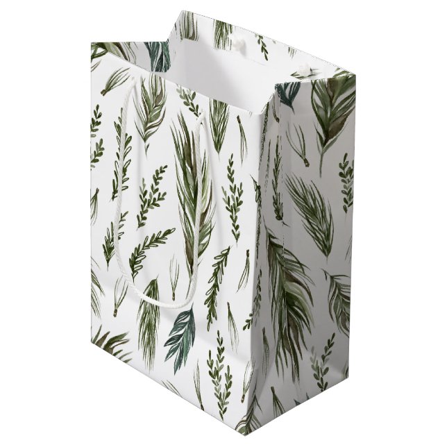 Simple Forest Botanicals Aquarellen Weihnachten Mittlere Geschenktüte (Vorderseite Schrägansicht)