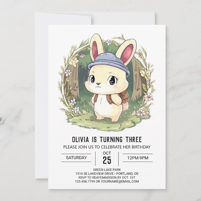 Simple Forest Bunny Digital Geburtstag Einladung (Vorderseite)