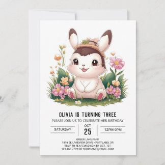 Simple Forest Bunny Digital Geburtstag Einladung