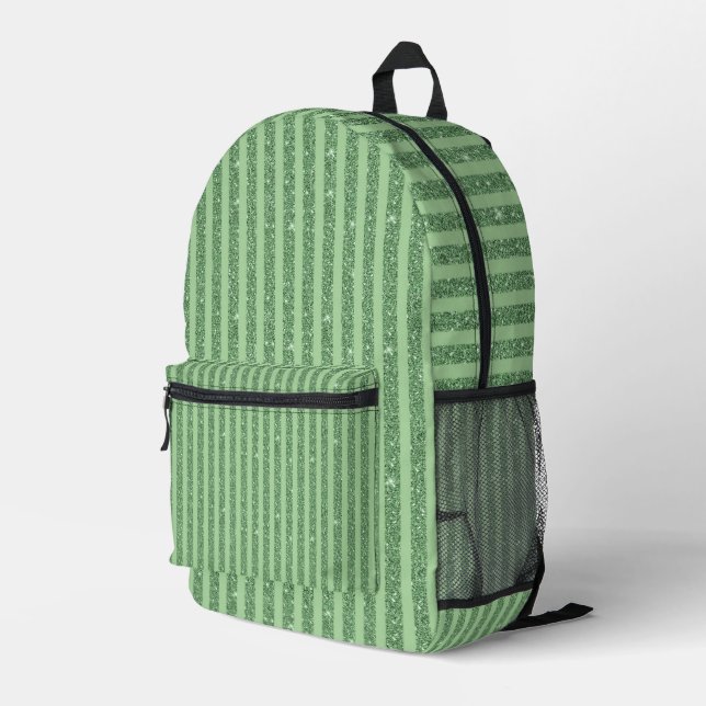 Simple Forest Green Glitter Style Vertical Stripes Bedruckter Rucksack (Rückseitige Ecke Rechts)