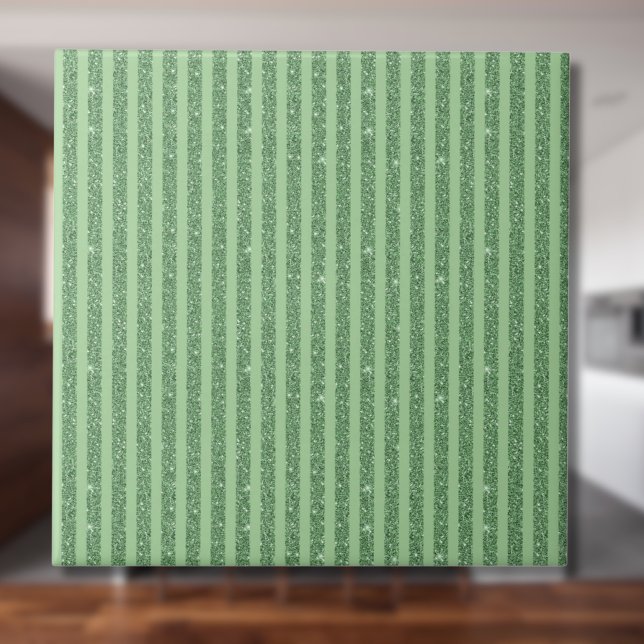 Simple Forest Green Glitter Style Vertical Stripes Fliese (Von Creator hochgeladen)