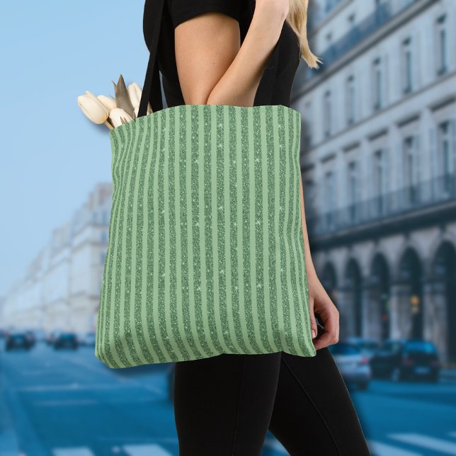 Simple Forest Green Glitter Style Vertical Stripes Tasche (Von Creator hochgeladen)