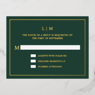Simple Forest Green Monogram Elegant Wedding UAWG Folie Einladungspostkarte