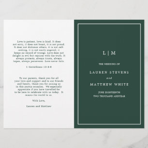 Simple Forest Green Monogram Programme de mariage