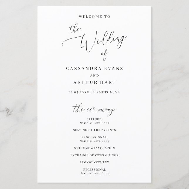 Simple Formal Elegant Classic Wedding Programme (Devant)