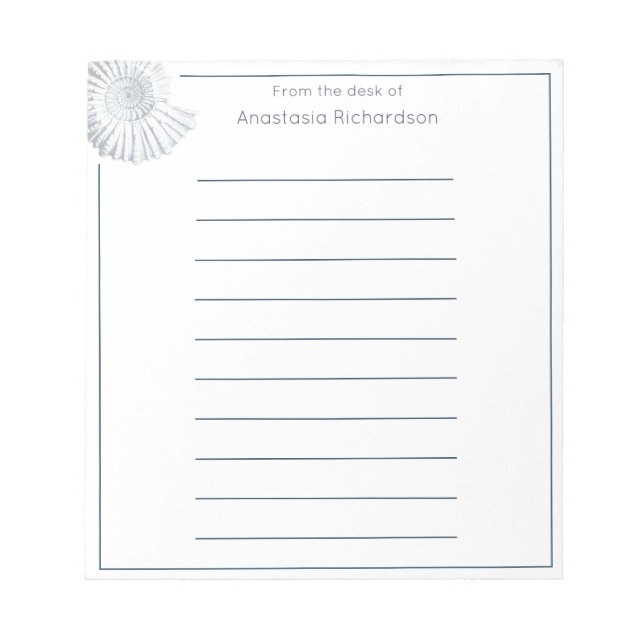 Simple Fossil Muschel Pastel Blue vom Schreibtisch Notizblock (Vorderseite)