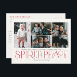Simple Foto Peace Red Green Feiertagspostkarte<br><div class="desc">In diesem Foto, in dem Sie die Postkarten begrüßen, wird neben dem Gruß "Spirit of Peace" in großen roten und grünen Buchstaben auf Elfenbeinhintergrund mit den Platzhaltern auch der Gruß "Spirit of Peace", "Spirit of Peace", in großen, rot-grünen Buchstaben, um vier Ihrer liebsten Fotos, Familienname und das Jahr, hinzuzufügen, gefeiert....</div>