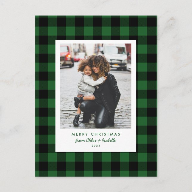 Simple Frame Green Buffalo Kariertes Weihnachts-Fo Postkarte (Vorderseite)