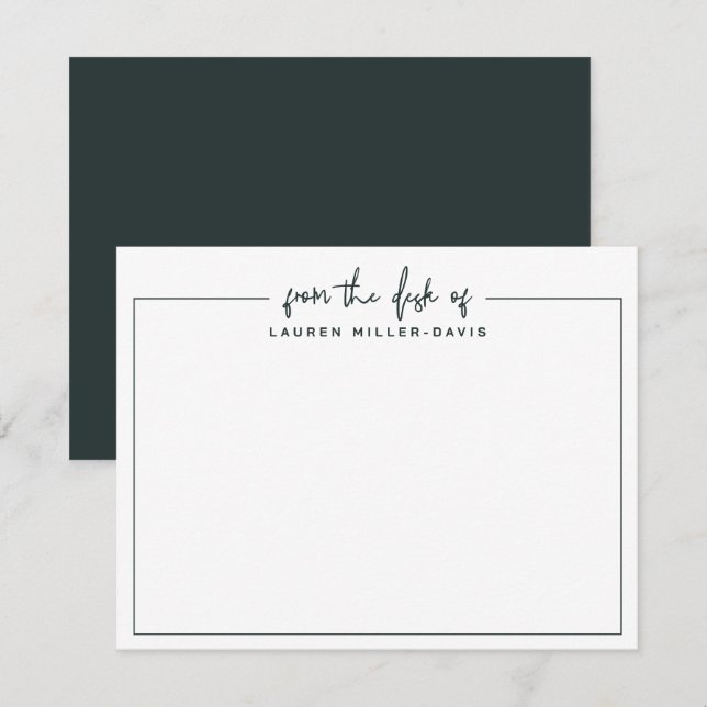 Simple From The Desk Of Navy Blue Border Mitteilungskarte (Vorne/Hinten)