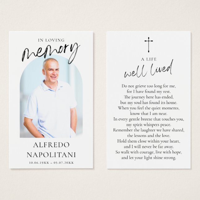 Simple Funeral Memorial Cross Photo Prayer Cards (Vorne & Hinten)