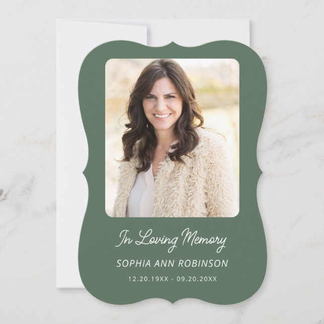 Simple Funeral Memorial Modern Sage Green Cards (Vorderseite)