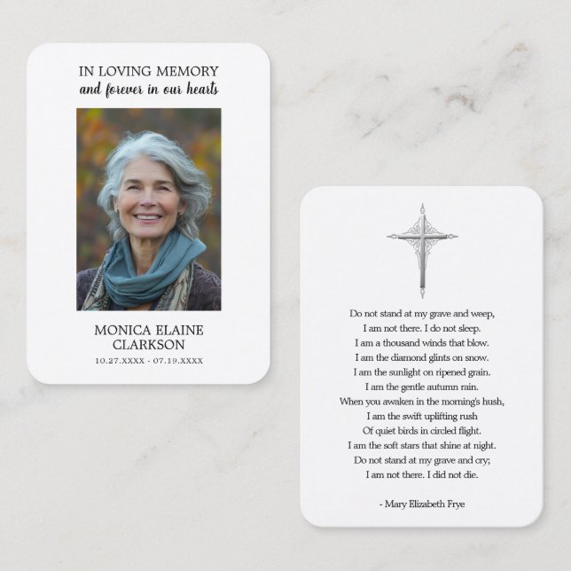 Simple Funeral Memorial Photo Prayer Card Visitenkarte (Vorne/Hinten)