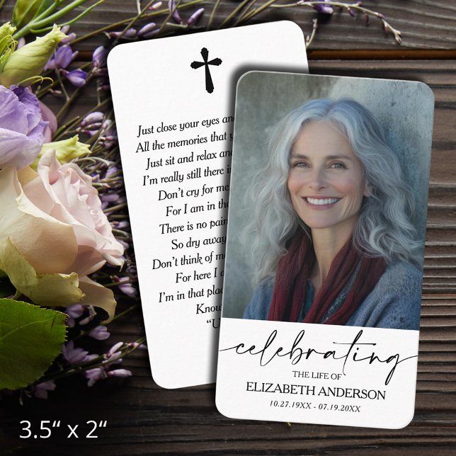 Simple Funeral Memorial Prayer Photo Card Visitenkarte (Celebration of Life funeral memorial photo prayer cards - bookmarks, default size 3.5" x 2" )