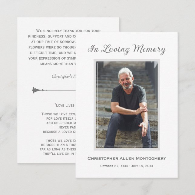 Simple Funeral Photo Sympathy Memorial Dankeskarte (Vorne/Hinten)