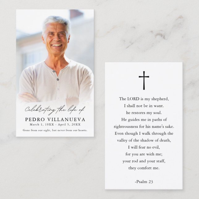 Simple Funeral Sympathy Memorial Photo Prayer Card Visitenkarte (Vorne/Hinten)