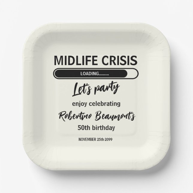 Simple Funny Midlife Crisis Loading 50th Birthday Pappteller (Vorderseite)