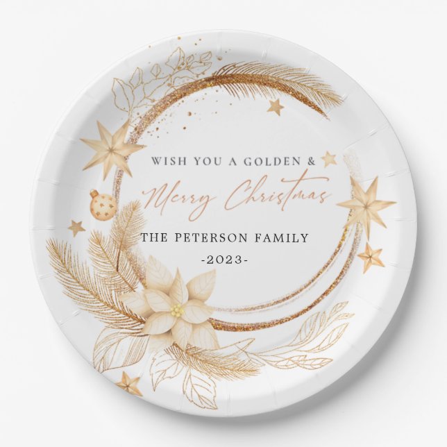 Simple Geometric Golden Floral Christmas Pappteller (Vorderseite)