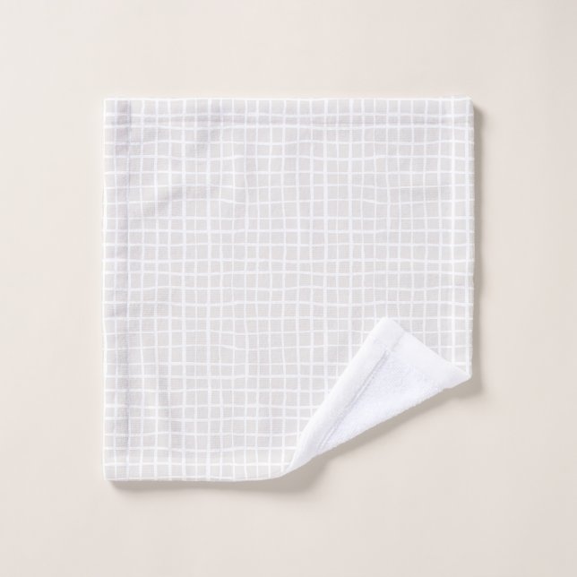 Simple geometric Grid beige white neutral check Badhandtuch Set (Waschlappen)