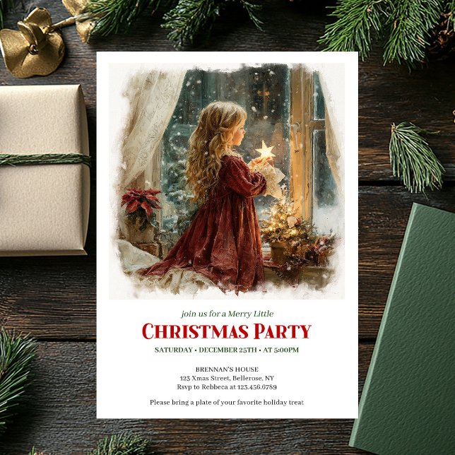 Simple girl awaits Santa editable Christmas invite Einladung (Simple girl awaits Santa editable Christmas invite)