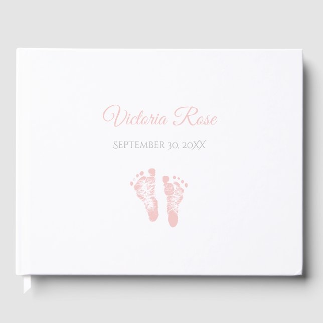 Simple Girl Birth Memento Wertvoll Pink Footprints Gästebuch (Vorderseite)