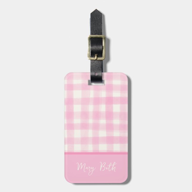 Simple Girly Pink Hand Gezeichnet Watercolor Gingh Gepäckanhänger (Vorderseite vertikal)