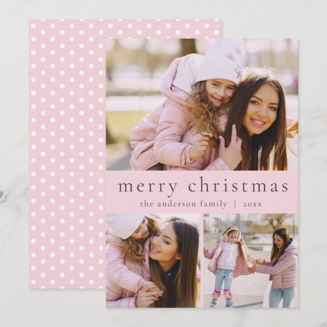Simple Girly Pink Multi Foto Frohe Weihnachten (Vorne/Hinten)