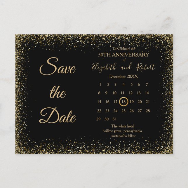 Simple Gliter Anniversary 50. Save the Date Ankündigungspostkarte (Vorderseite)