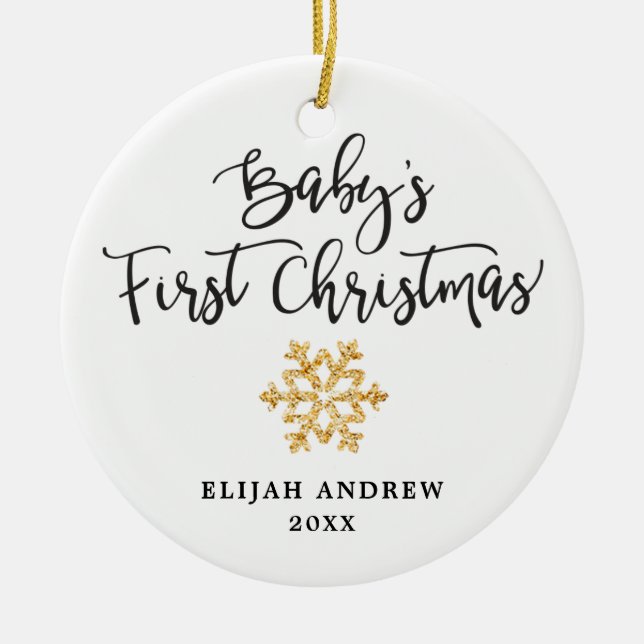 Simple Gold Baby's First Christmas Personalisiert Keramik Ornament (Vorne)