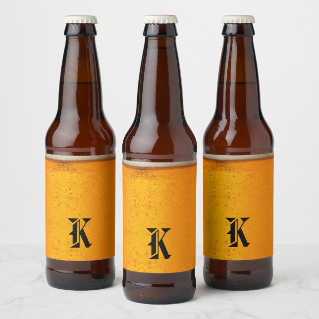 Simple Gold Beer Monogram Christmas party Bierflaschenetikett (Flaschen)