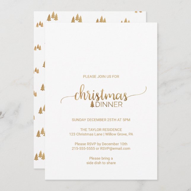 Simple Gold Calligraphy Christmas Dinner Einladung (Vorne/Hinten)
