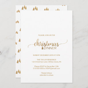 Simple Gold Calligraphy Christmas Dinner Einladung