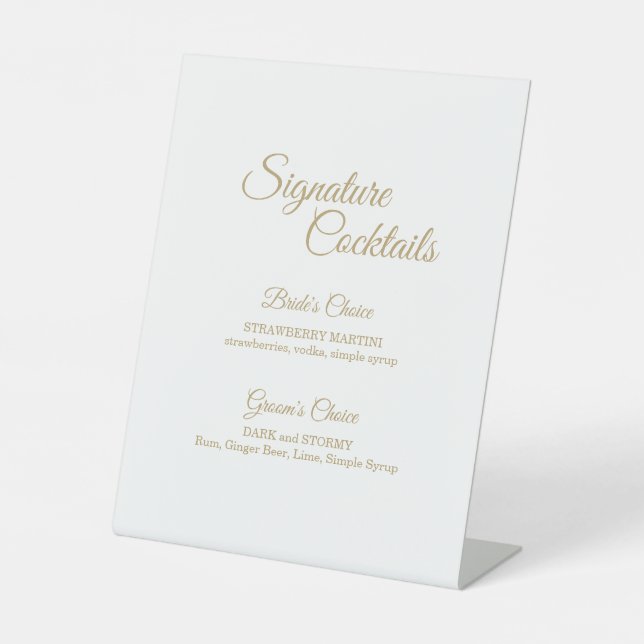 Simple Gold Calligraphy Cocktail Menu Sockelschild (Vorderseite)