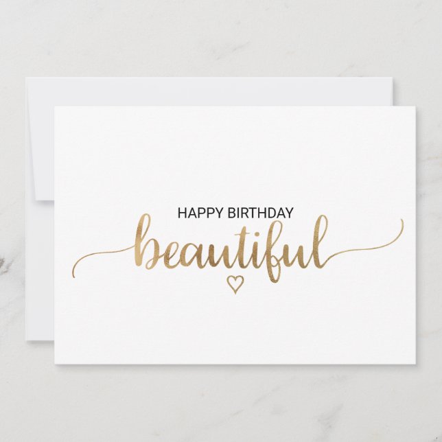 Simple Gold Calligraphy Happy Birthday Beautiful Karte (Vorderseite)