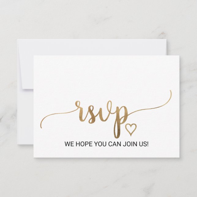 Simple Gold Calligraphy Wedding Website RSVP Card Karte (Vorderseite)
