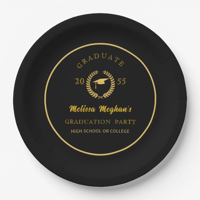 Simple Gold Cap Laurel Wreath Graduation Party Pappteller (Vorderseite)