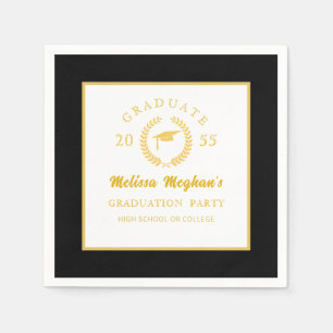 Simple Gold Cap Laurel Wreath Graduation Party Serviette